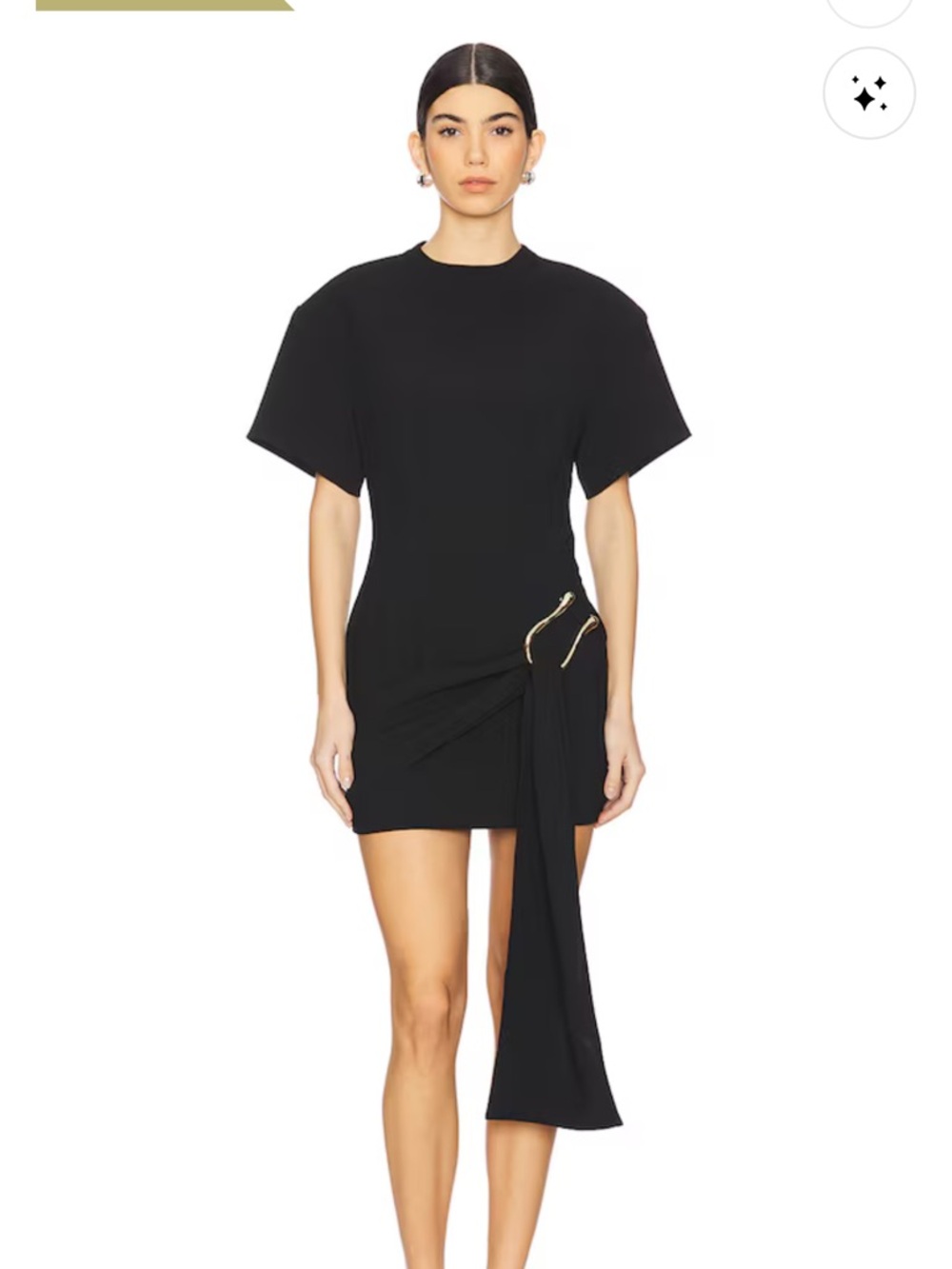 REVOLVE Black Mini Dress with Side Drape and Gold Hardware
